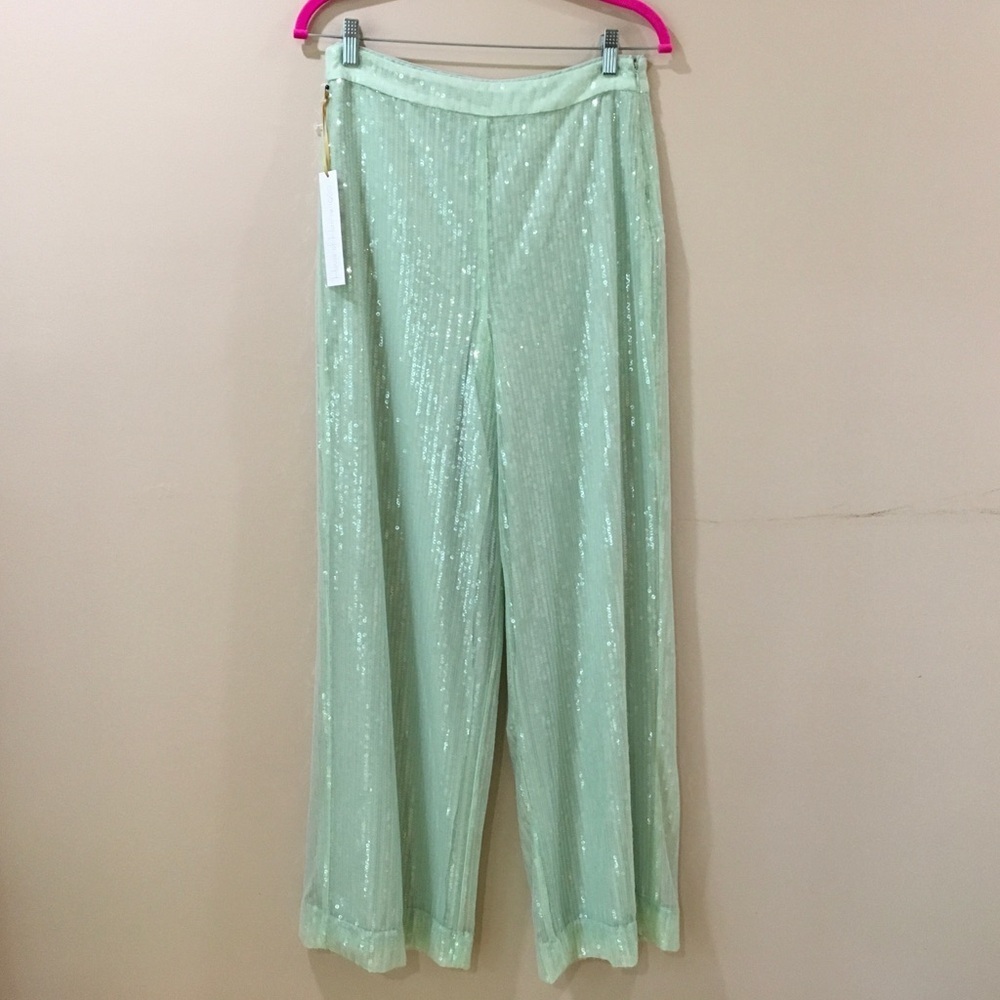 House Of Harlow 1960 Women’s green Sequin Wide Leg Pants Lined Party Size 6